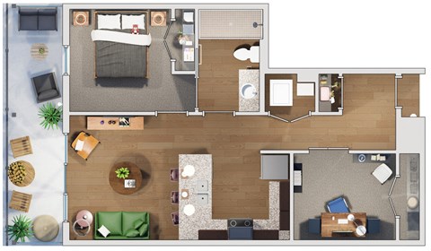 2 Beds 1 Bath  floor plan at 20 Midtown, Birmingham, 35233